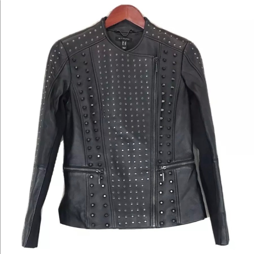H by Halston leather studded jacket NEW! Size 2